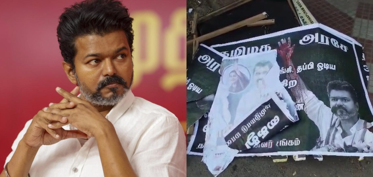 കരൂര്‍ ദുരന്തം: വിജയ്‌യുടെ അറസ്റ്റ് ആവശ്യപ്പെട്ടുള്ള പോസ്റ്ററുകള്‍ നശിപ്പിച്ച നിലയില്‍