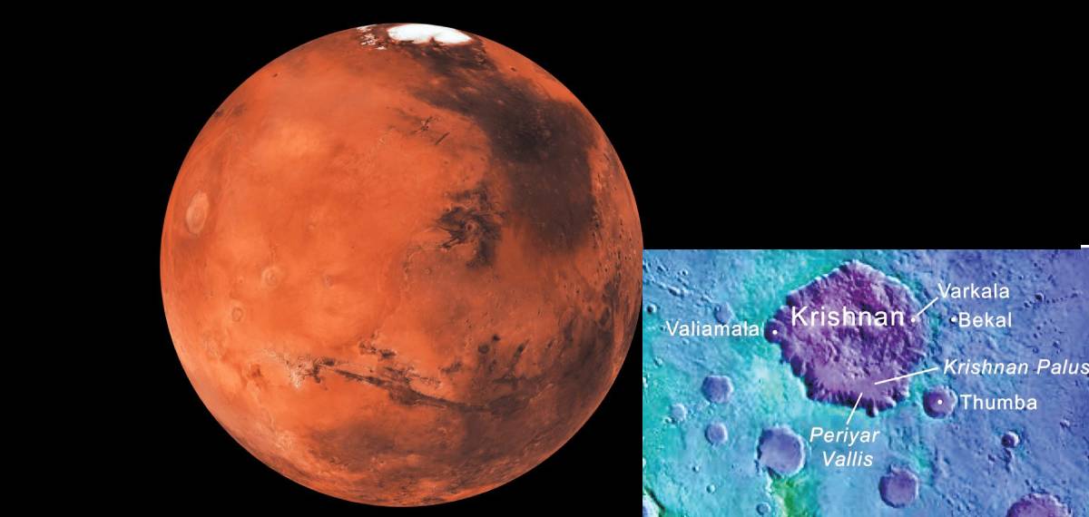 'കൃഷ്ണന്' ചുറ്റും 'വലിയമല, തുമ്പ, വര്‍ക്കല, ബേക്കൽ, പെരിയാർ'; ചൊവ്വയിലെ ഗര്‍ത്തങ്ങൾക്ക് കേരളത്തിലെ സ്ഥലപേരുകൾ
