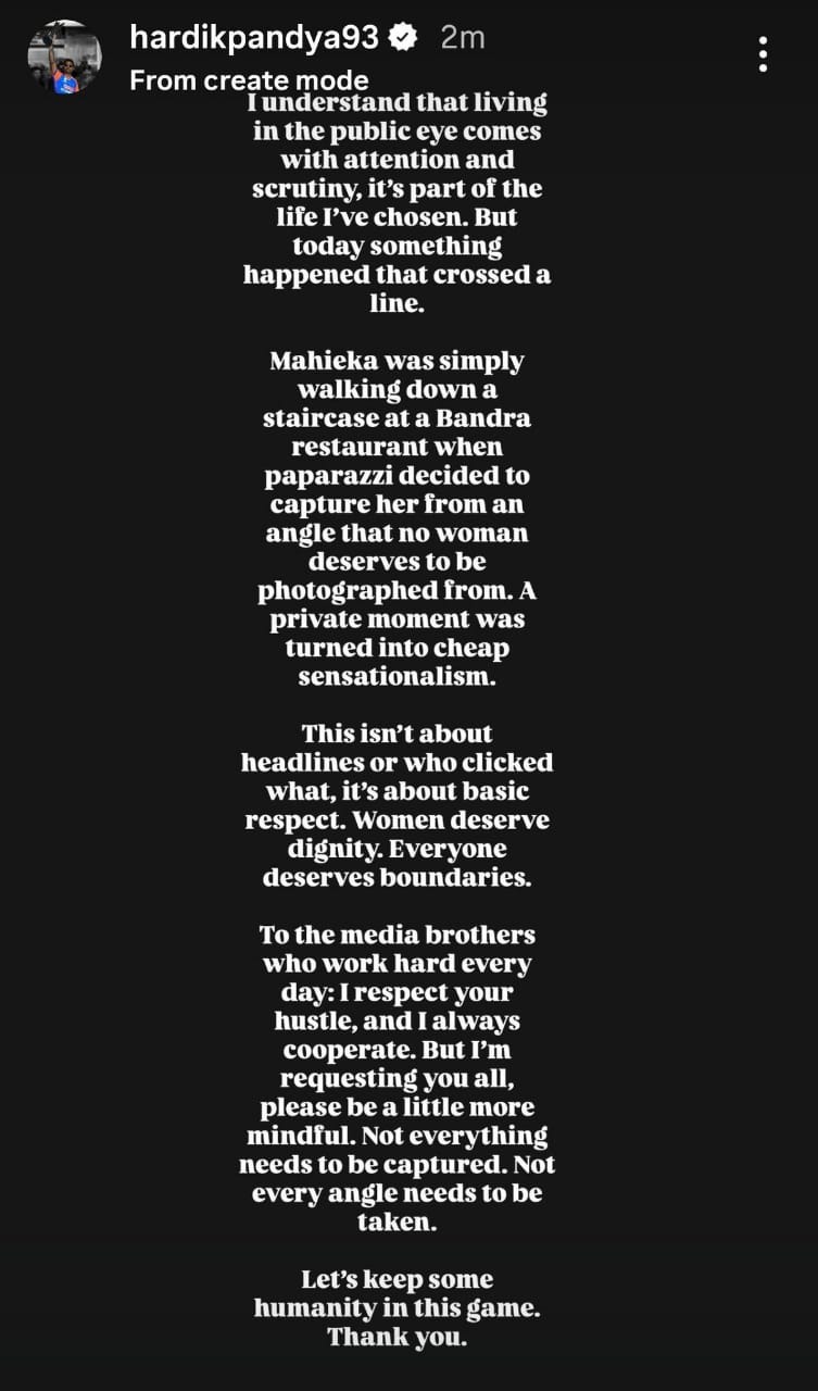 Hardik Pandya's Instagram Story