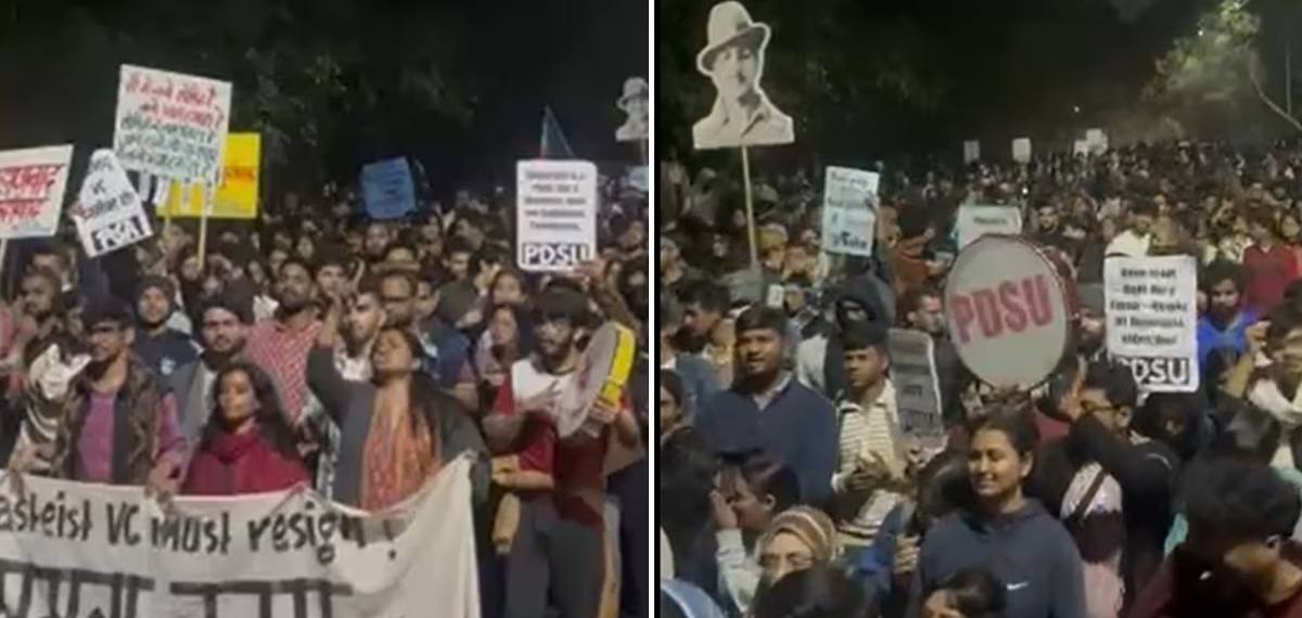 വി സിയുടെ ജാതി അധിക്ഷേപ പരാമർശം: ജെഎൻയുവിൽ സംഘർഷം; വിദ്യാർത്ഥികൾക്ക് നേരെ കല്ലേറ്