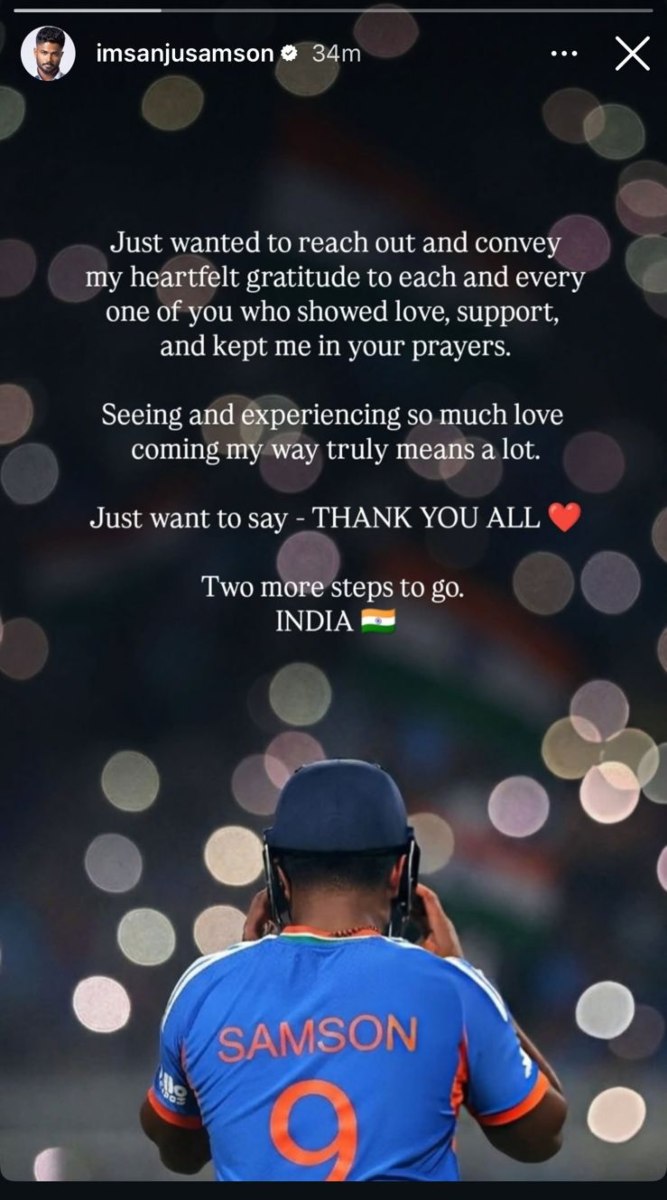 Instagram Story of Sanju Samson