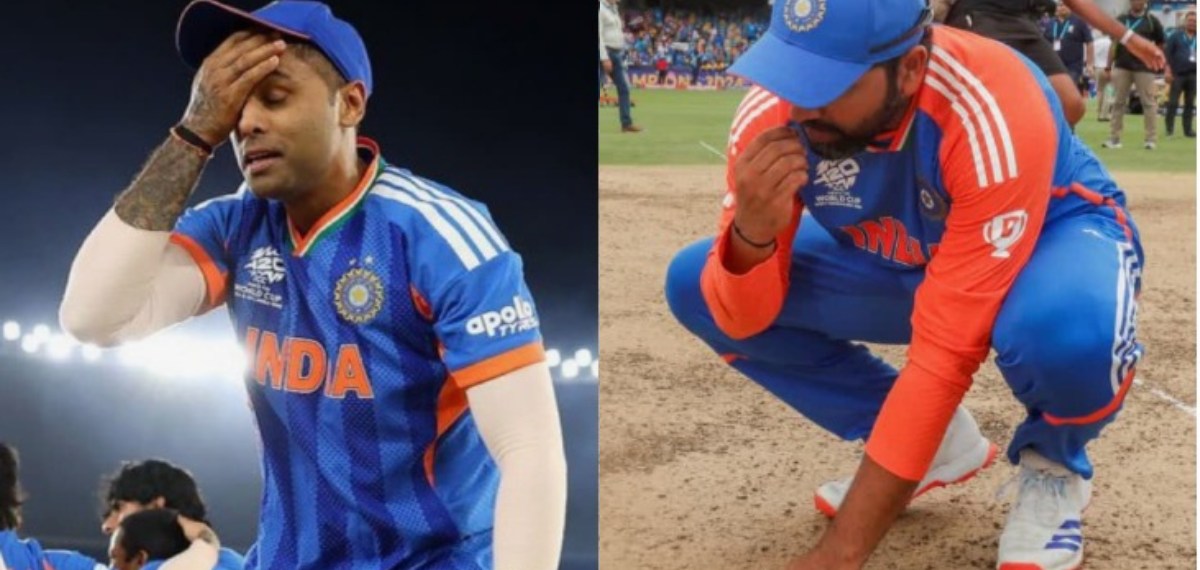 ബാര്‍ബഡോസിലെ കിരീടം നേട്ടത്തിന് ശേഷം പിച്ച് നുണഞ്ഞ രോഹിത്; ഇന്നലെ പിച്ചിനെ നെറ്റിയില്‍ ചാർത്തി സൂര്യ