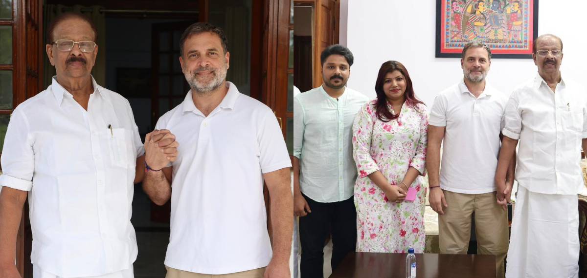 കുടുംബസമേതം രാഹുൽ ഗാന്ധിയെ കണ്ട് കെ സുധാകരൻ; സുധാകരന്‍ യഥാര്‍ത്ഥ കോണ്‍ഗ്രസ് പോരാളിയെന്ന് രാഹുൽ