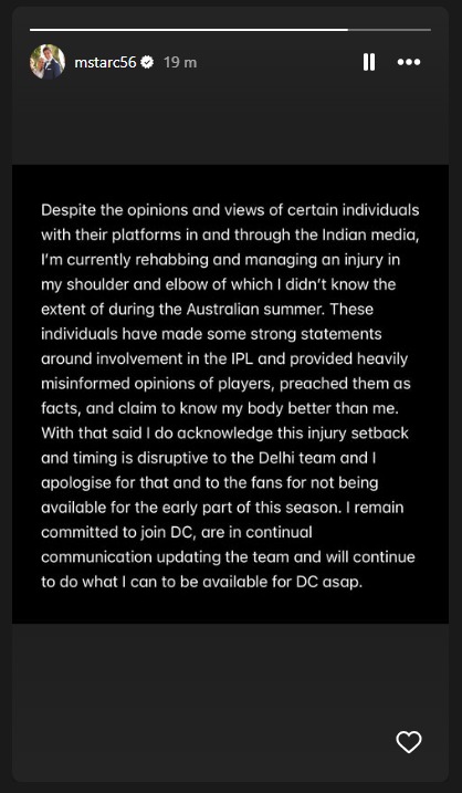 Mitchell Starc's Instagram Story