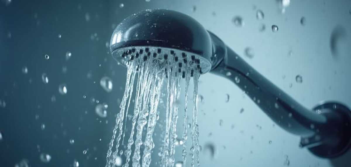 shower with the washing machine on