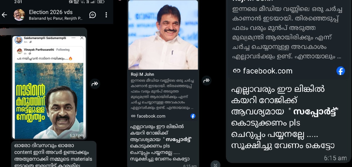 മുഖ്യമന്ത്രി ചർച്ച; 'ഈ ലിങ്കില്‍ കയറി റോജിക്ക് ആവശ്യമായ 'സപ്പോർട്ട്' നൽകണം'; നേതാക്കളെ അധിക്ഷേപിക്കാൻ ആഹ്വാനം