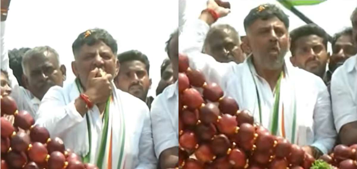 കടിച്ച ആപ്പിള് അനുയായികള്ക്ക് എറിഞ്ഞുകൊടുത്ത് ഡി കെ ശിവകുമാര്; വീഡിയോ വൈറല്, രൂക്ഷവിമര്ശനം