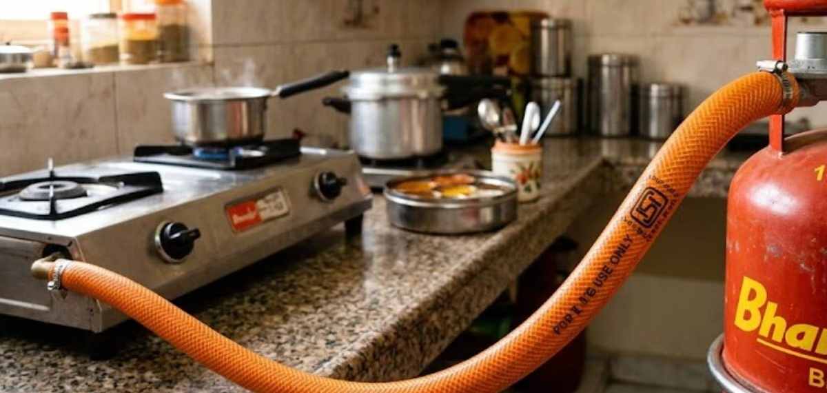 orange color of the pipe in the LPG gas cylinder