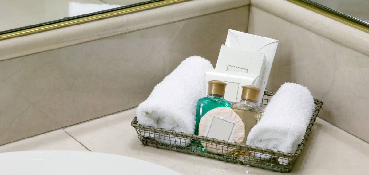 shampoo, soap, and lotion bottles in hotel rooms