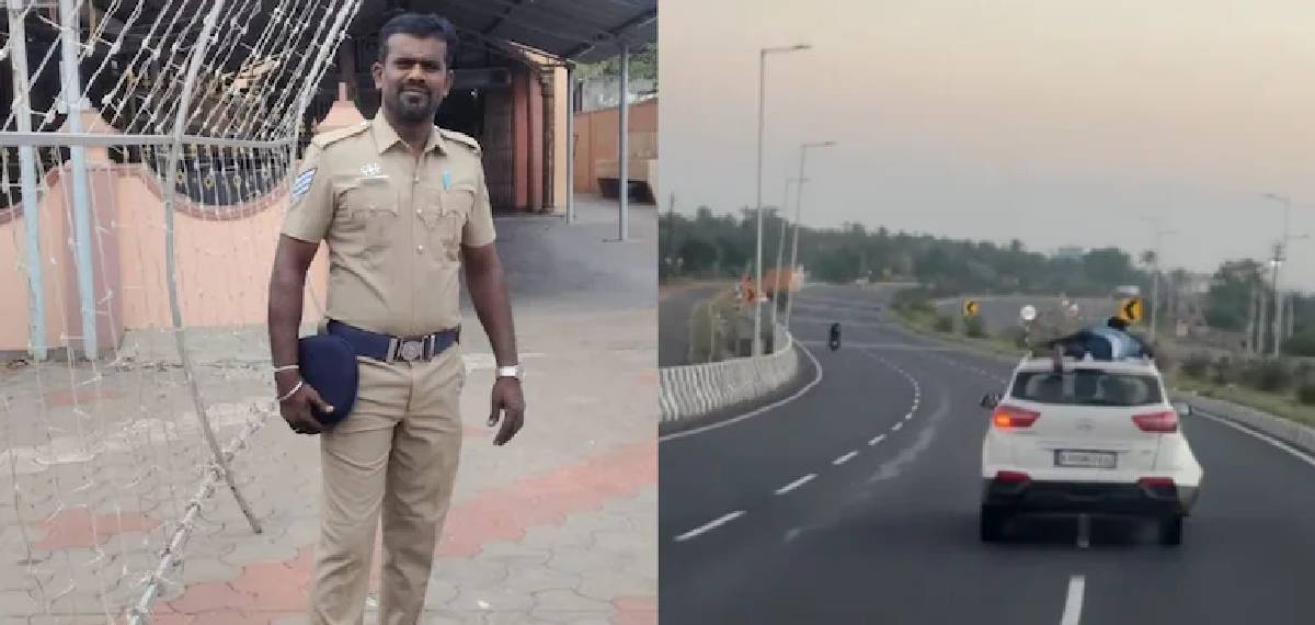 ചെക്ക്‌പോസ്റ്റില്‍ നിര്‍ത്താതെ പോയ കാറിന് മുകളില്‍ ചാടിക്കയറി; പൊലീസുകാരനുമായി കാറ് സഞ്ചരിച്ചത് 40കിമീ