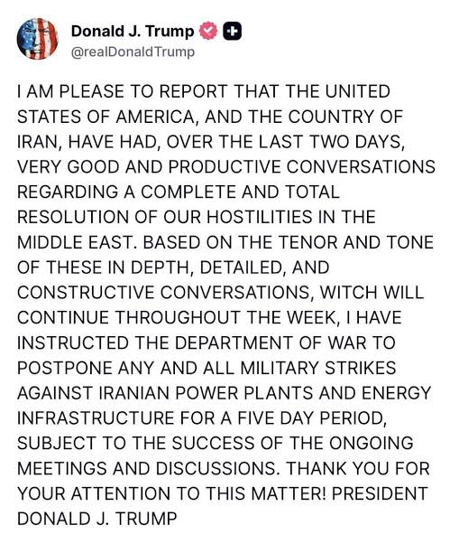 Donald Trumps truth social post which affected the crude oil prices.