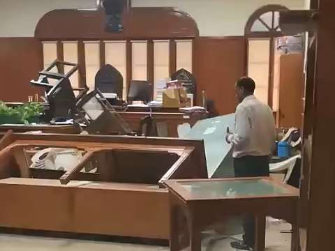 Vandalised court room in Allahabad High COurt