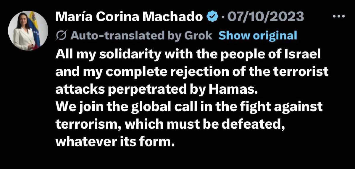 María Corina Machado's tweet about Israel