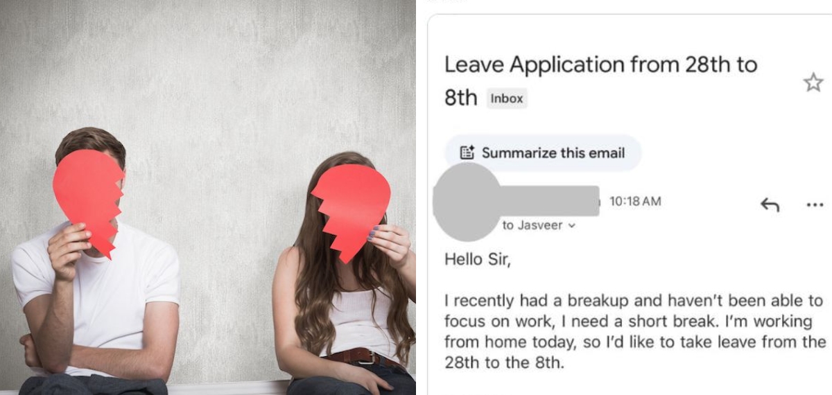 'ബ്രേക്കപ്പ് ആയി സാർ ലീവ് വേണം', ബോസിന് ജീവനക്കാരന്റെ 'സത്യസന്ധമായ മെയിൽ'; ഉടൻ ലീവ് അപ്പ്രൂവ്ഡ് !