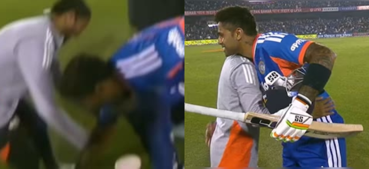 വിജയത്തിന് ശേഷം രഘുവിന്‍റെ പാദം തൊട്ട് വന്ദിച്ച് സൂര്യകുമാർ യാദവ്; വൈറലായി വീഡിയോ