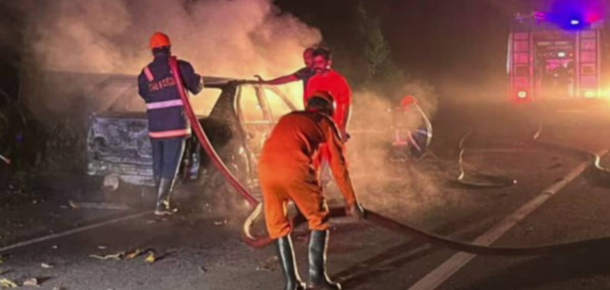 ശബരിമല തീർത്ഥാടകരുടെ കാറിന് തീപിടിച്ചു