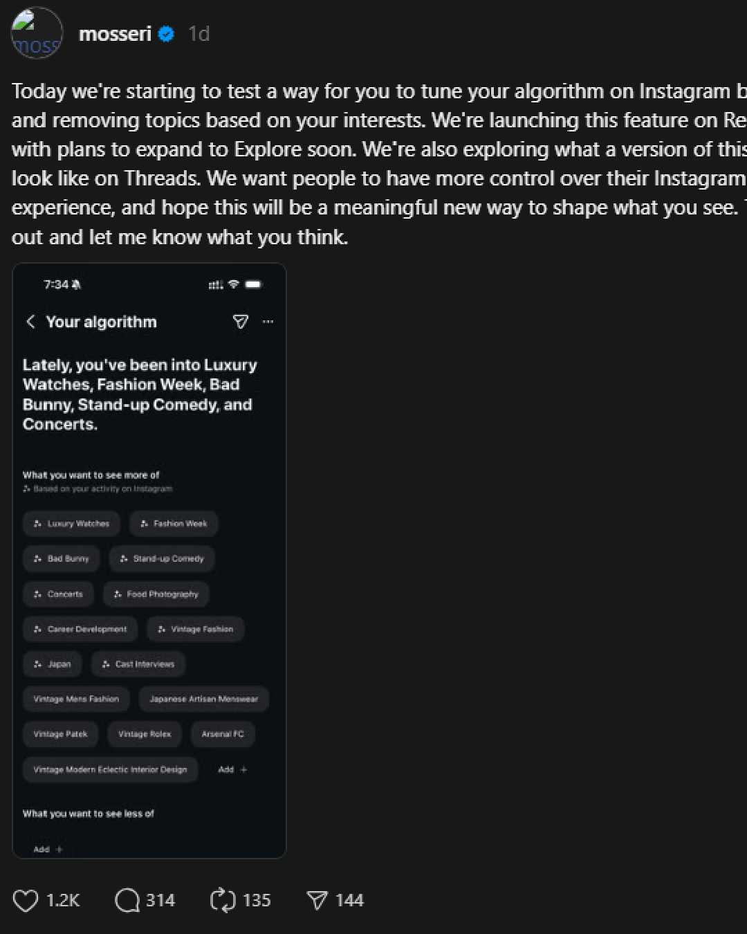 Screenshot of Adam Mosseri