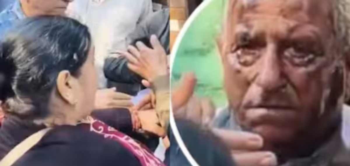 സർക്കാർ ഓഫീസിന് മുന്നിൽ വൃദ്ധനെ സ്ത്രീ ആക്രമിച്ചു; തലവഴിയെ എണ്ണയൊഴിച്ചു, പൊതിരെ തല്ലി! വീഡിയോ