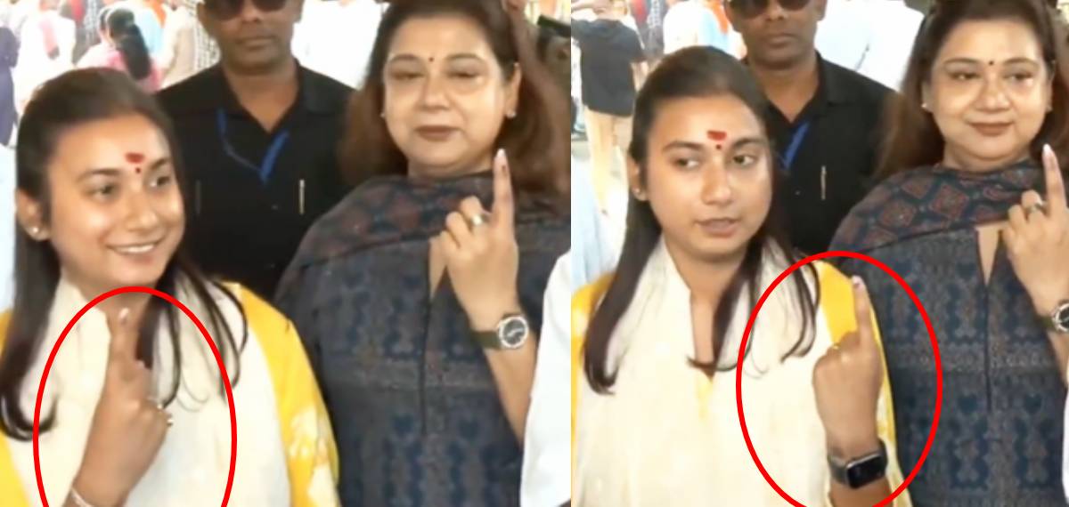 ബിഹാറില് മഷി പുരട്ടിയ രണ്ട് കൈകളും ഉയര്ത്തിക്കാണിച്ച് എന്ഡിഎ നേതാവ്, വിവാദം, കള്ളവോട്ടെന്ന് ആരോപണം