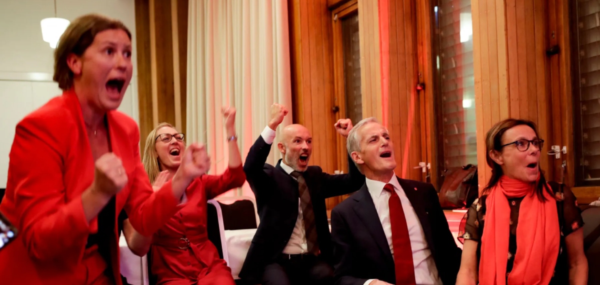 Jubilation for Norway's Labour Party and leader Jonas Gahr Store after exit polls showed victory in the election