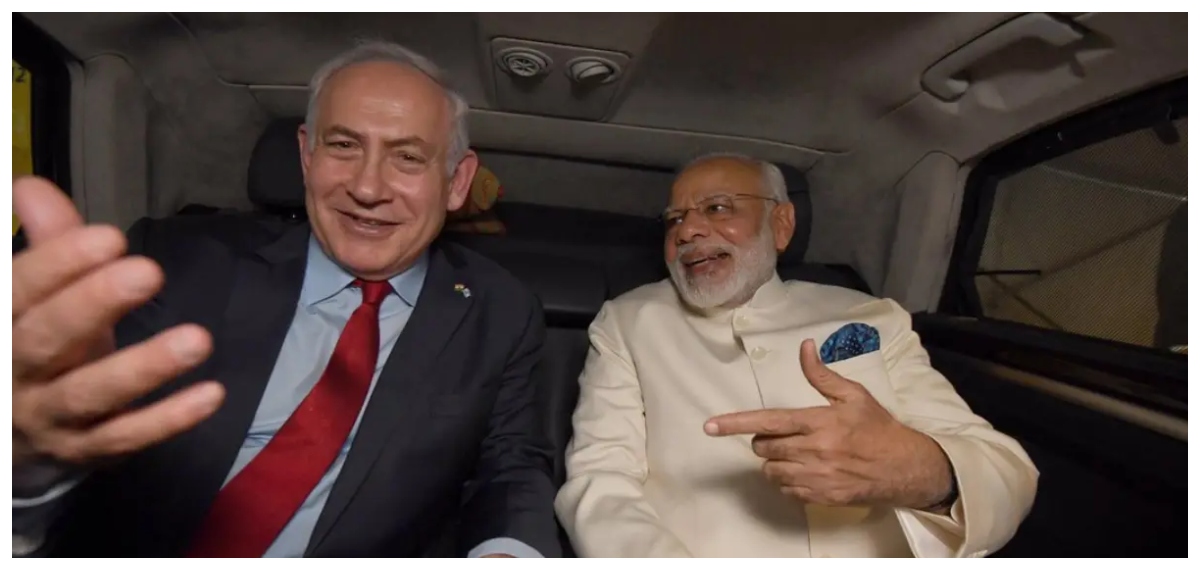 Modi in car with Nethanyahu