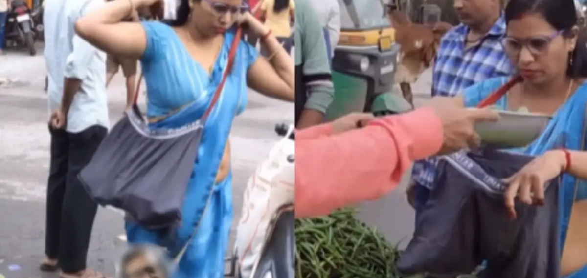 ജെൻ്റ്സ് ബ്രീഫുകൾ തുന്നിച്ചേർത്ത ബാഗ്; യുവതി പച്ചക്കറി വാങ്ങാനെത്തിയ വീഡിയോ വൈറൽ