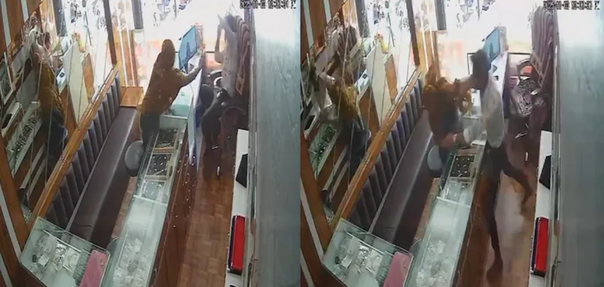 മോഷണത്തിനായി സ്വർണക്കട ഉടമയുടെ മുഖത്ത് മുളകുപൊടി വിതറി, യുവതിക്ക് തിരിച്ചുകിട്ടിയത് 20 തവണ കരണത്തടി! വീഡിയോ