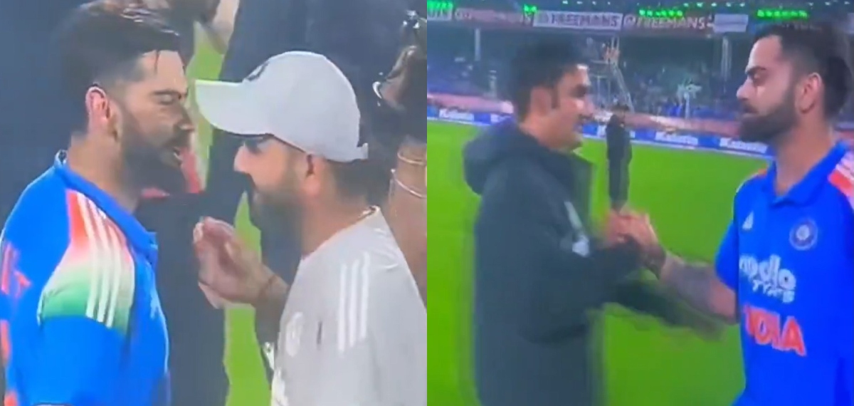 രോഹിത്തിന് ഹഗ്; പിന്നാലെയെത്തിയ ഗംഭീറിന് മുന്നിൽ ചിരി മാഞ്ഞ് വിരാട്; കലിപ്പ് തീർന്നില്ലേ?; VIDEO