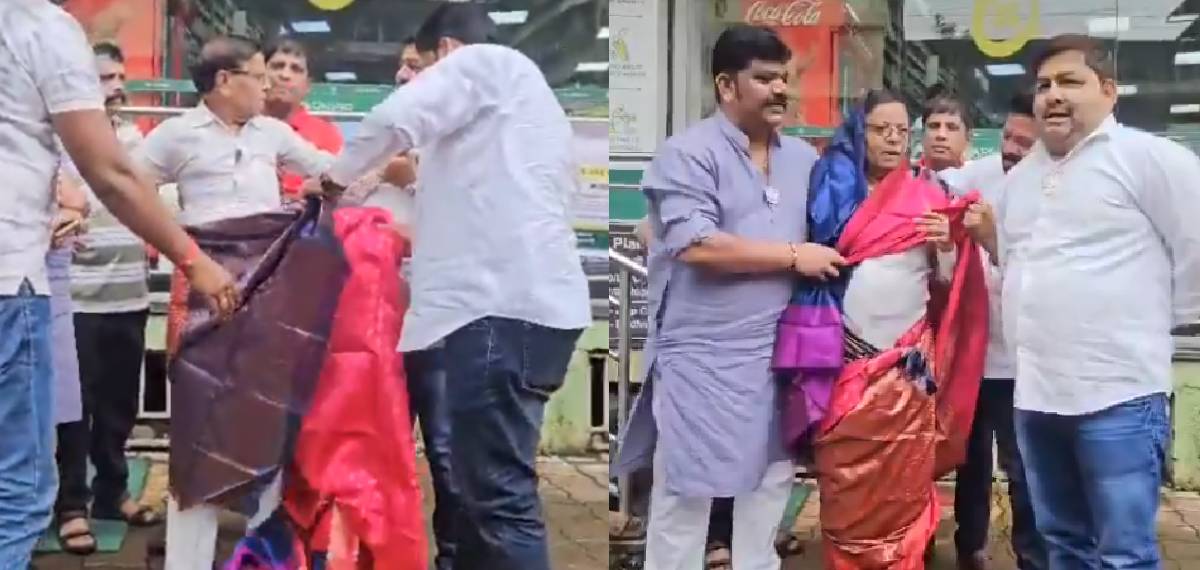 പ്രധാനമന്ത്രിയെ അധിക്ഷേപിച്ച് പോസ്റ്റ്;വയോധികനായ കോൺഗ്രസ് പ്രവർത്തകനെ ബലമായി സാരിയുടുപ്പിച്ച് ബിജെപിപ്രവർത്തകർ