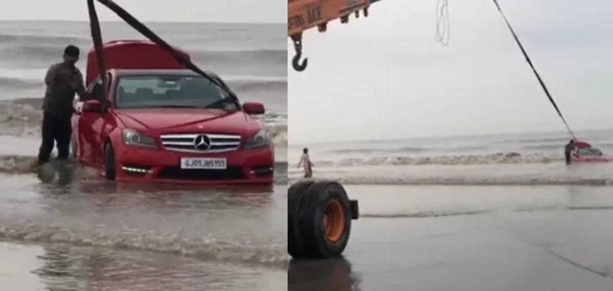 റീല്സെടുക്കാന് ആഡംബരക്കാറുമായി ബീച്ചില്; മണലില് താഴ്ന്ന കാര് ഒടുവില് പുറത്തെടുത്തത് ക്രെയിന് ഉപയോഗിച്ച്