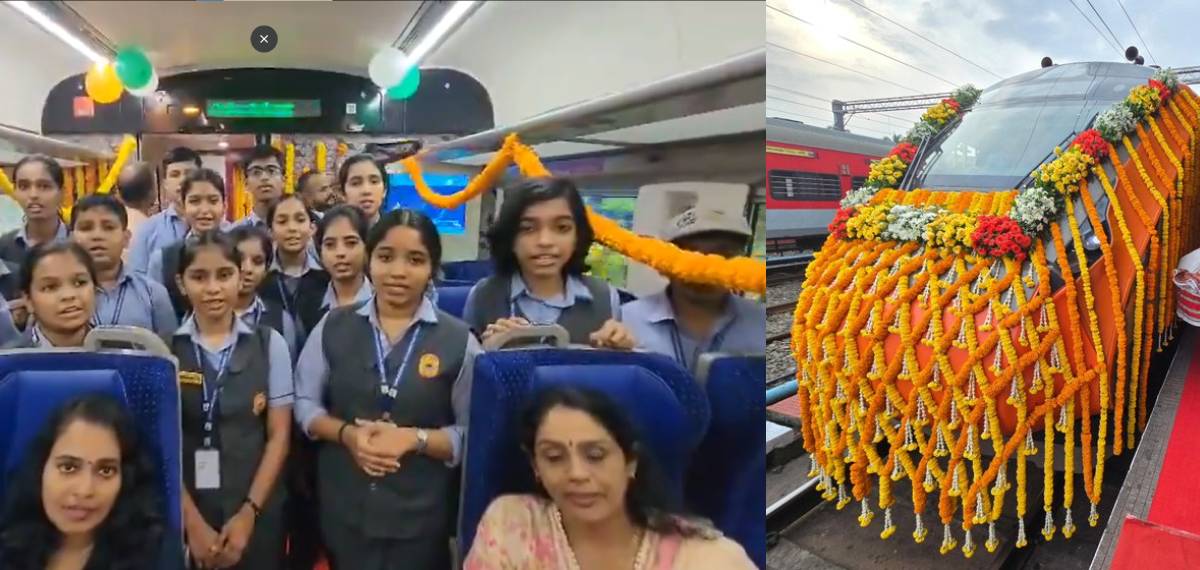 ഇന്ന് ഫ്ളാഗ് ഓഫ് ചെയ്ത വന്ദേഭാരതിൽ RSS ഗണഗീതം ആലപിച്ച് വിദ്യാർത്ഥികൾ; വീഡിയോ പങ്കുവെച്ച് സതേണ് റെയിൽവേ