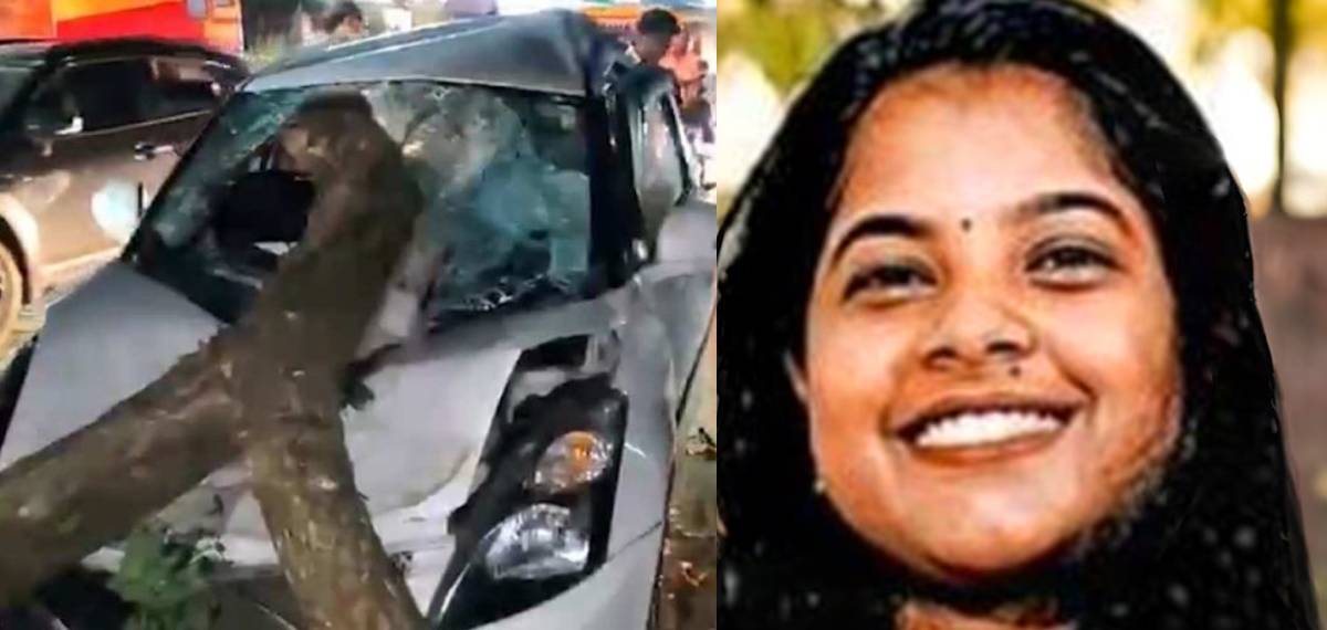 കണ്ടെയ്‌നർ ലോറി തട്ടി പൊട്ടിവീണ മരക്കൊമ്പ് കാറിനുള്ളിൽ തുളച്ചു കയറി, 27കാരിക്ക് ദാരുണാന്ത്യം