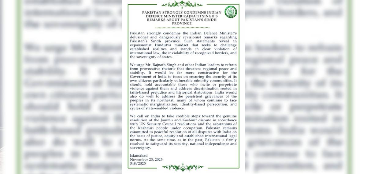 Pak Statement on Rajnath Singh's Sindh Remark