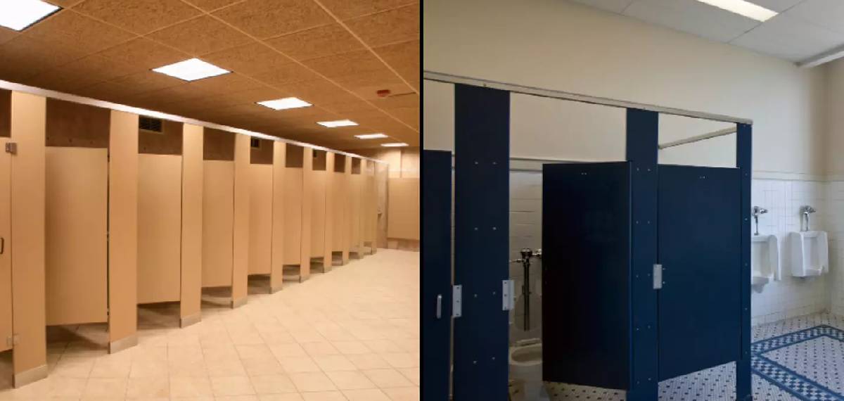 Public toilet doors don't touch the floor