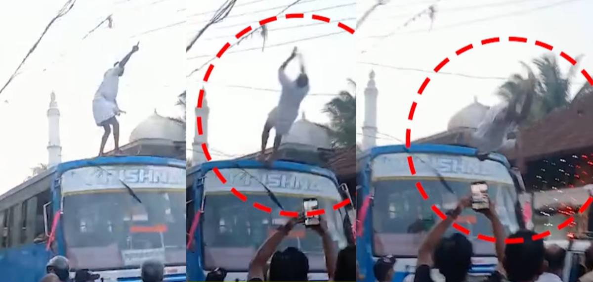 കൊട്ടിക്കലാശത്തിനിടെ ബസിനുമുകളിൽ നിന്ന് താഴേക്ക് ചാടി അഭ്യാസം; UDF പ്രവർത്തകന് പരിക്ക്