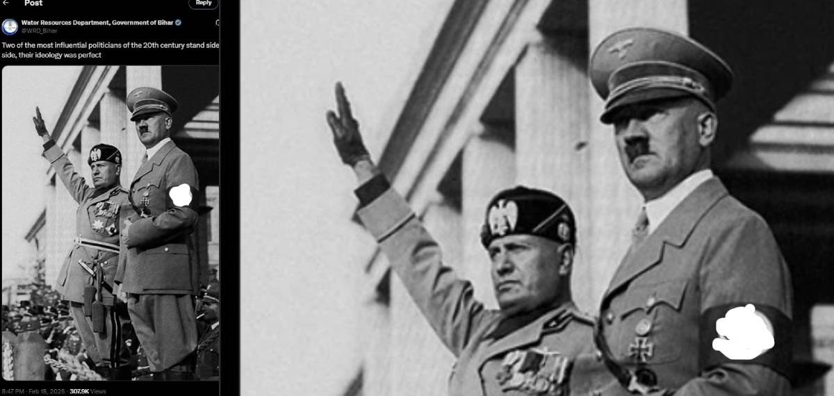 ബിഹാ‍ർ ജലവിഭവ വകുപ്പിൻ്റെ സോഷ്യൽ മീഡിയ പേജിൽ ഹിറ്റ്ലറും മുസ്സോളിനിയും; അക്കൗണ്ട് ഹാക്ക് ചെയ്തെന്ന് വിശദീകരണം