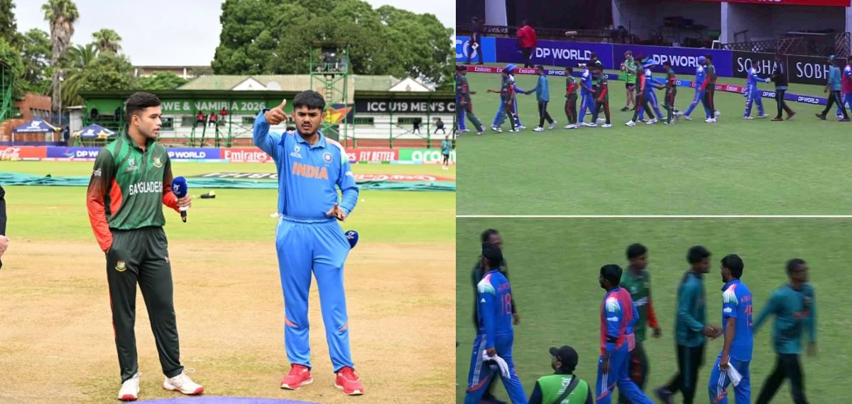 മത്സരശേഷം കൈകൊടുത്ത് ഇന്ത്യ-ബംഗ്ലാദേശ് താരങ്ങള്‍; ടോസിന് ശേഷം നടന്നത് മനഃപൂര്‍വമല്ലെന്ന് ബിസിബി